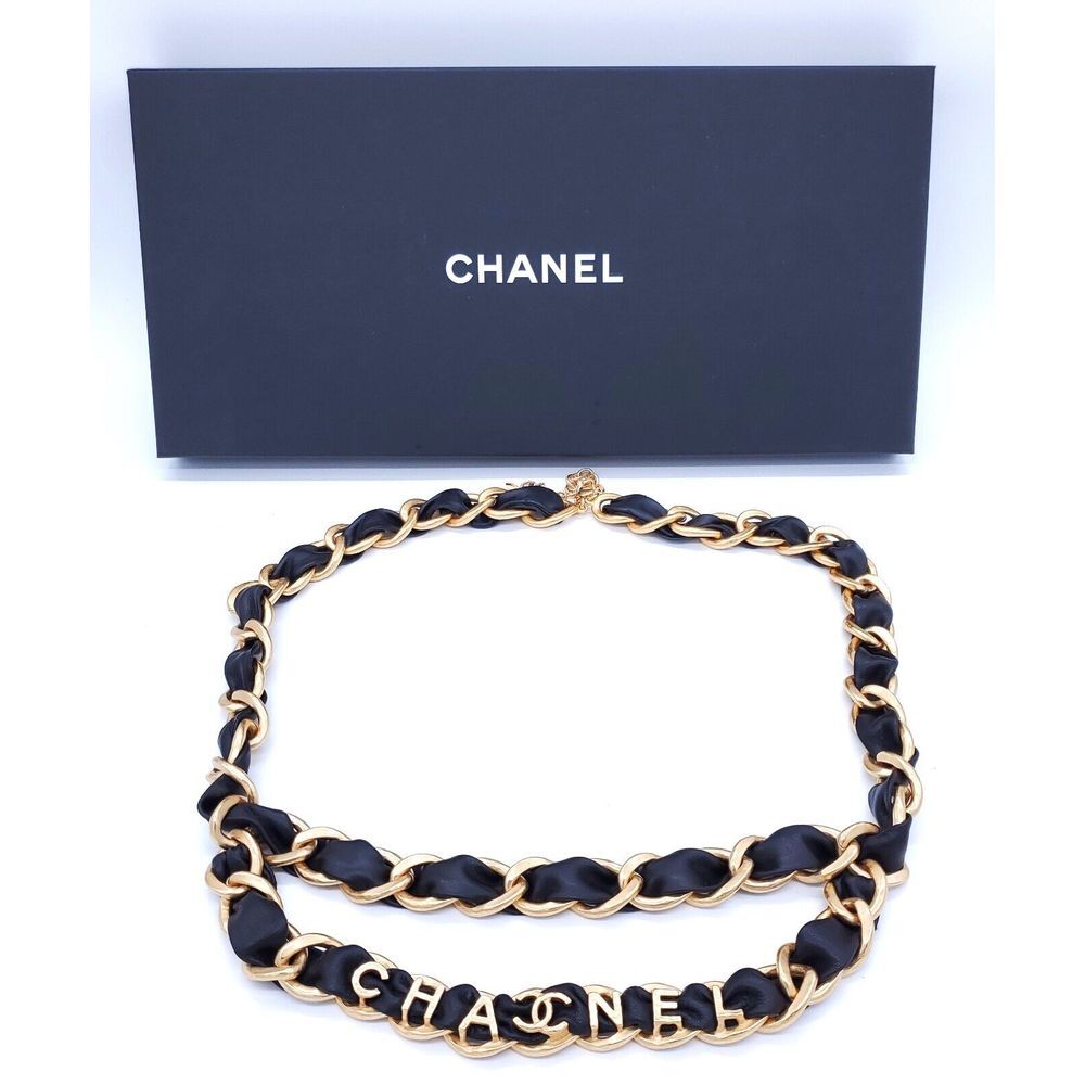 CHANEL  Lambskin CC Bow Chain Belt Black Gold